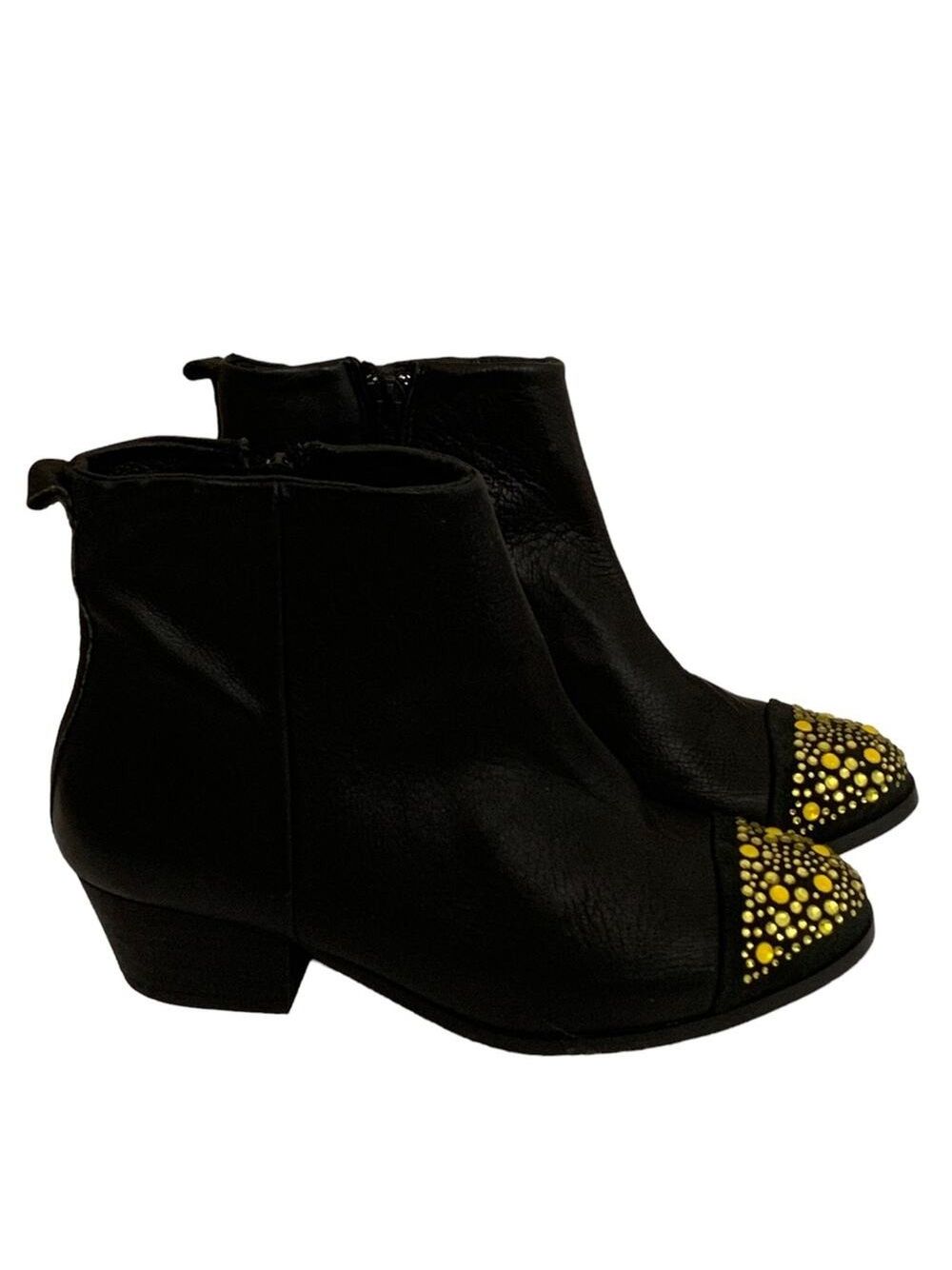 Miista Black Leather Bootie With Yellow Gem Toe Cap High End Sz 7 Ladies